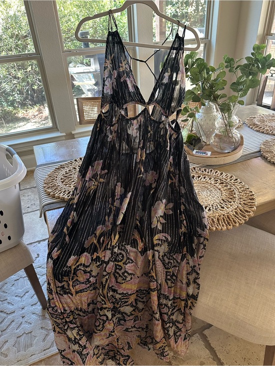 Anthropologie Dresses & Skirts - Anthropologie Black Maxi Dress with Pink & Cream Floral Print